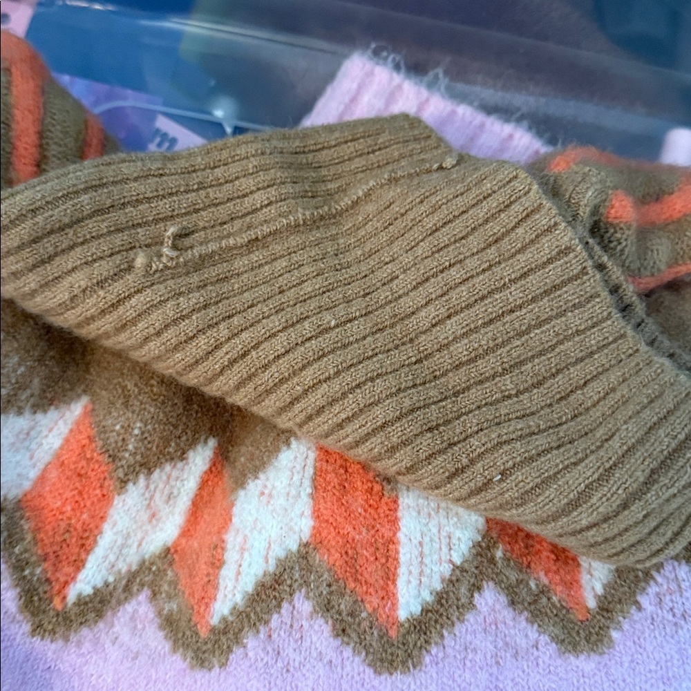 J.Crew Colorblock Fair Isle Turtleneck Sweater Pink Orange Brown Size XL - Picture 7 of 7